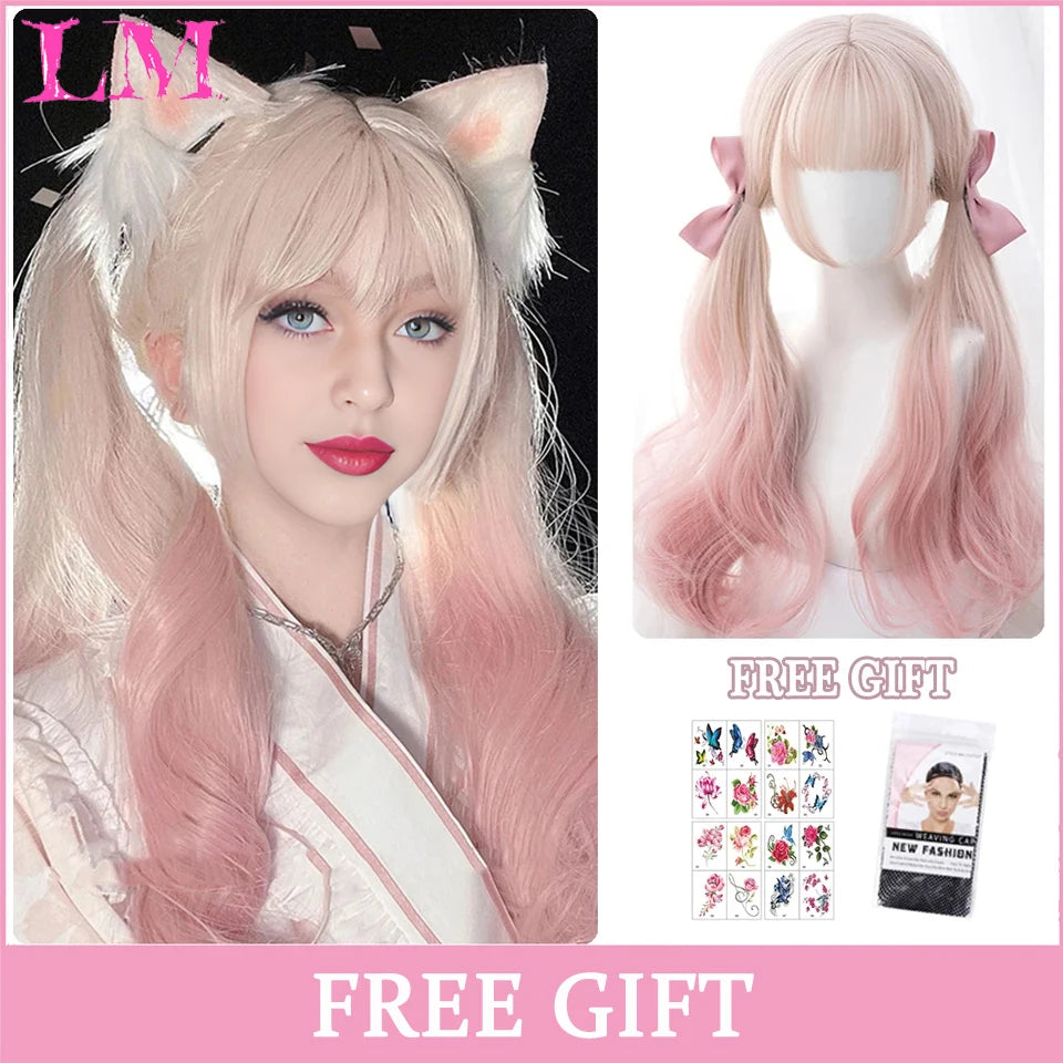 Kawaii Ombre Pink Wavy Wig 💖✨ | Heat Resistant Hair for Cosplay & Daily Fun! 🎀🌸