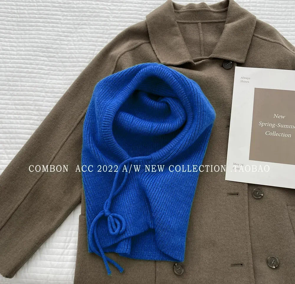 Knit Hooded Balaclava Beanie For Women Warm Winter Korean Style Drawstring 🐰