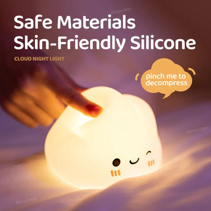 🌈 Kawaii Cloud Silicone Night Light ☁️ - Touch-Activated Lamp for Kids' Rooms 🎉 - Adorable Ambient Glow & Cartoon Decor ✨ - Perfect Holiday Gift! 🎁