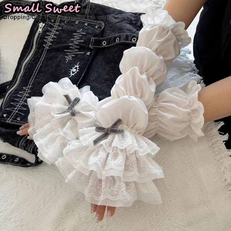 Gothic Lolita Half Finger Arm Warmers With Lace Cuff Gloves For Women 🖤🧶