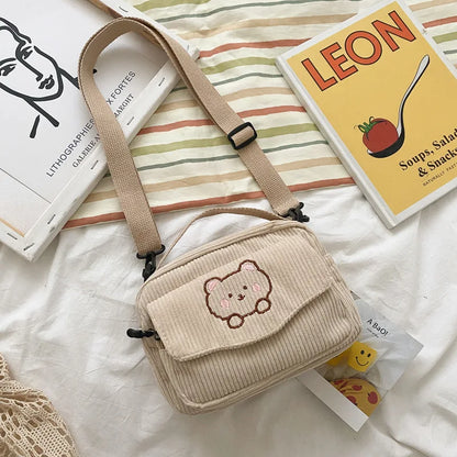 🎀 Cute Teddy Bear Corduroy Crossbody Bag 🐻✨ - Personalized Kawaii Shoulder Tote - Pixie Quill