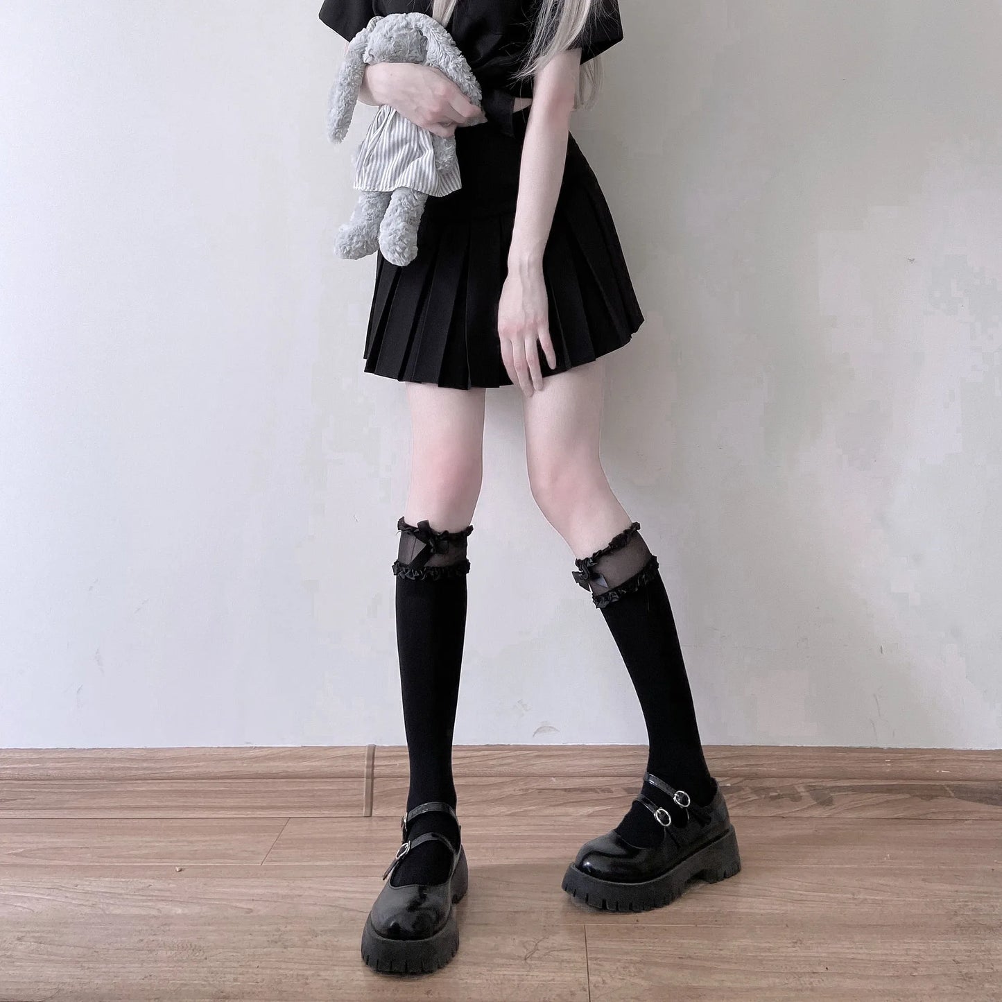 Chic Split Toe Socks With Strappy Lace Fishnet Stockings JK Lolita Knee High 😺🧦✨