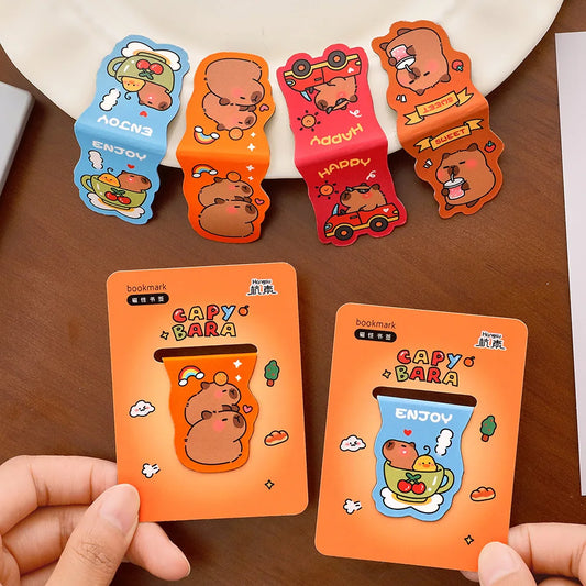 🐾 Adorable Capybara Magnetic Bookmarks 🐾 | 4-pack Clip Set for Fun Reading Adventures 📚✨ - Pixie Quill