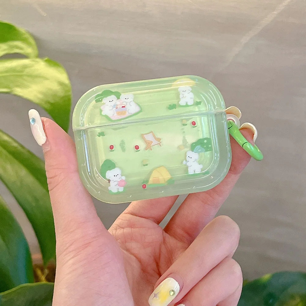 Cute Grass Puppy & Flower AirPods Case 🌼🐾 | Soft Silicone Cover with Adorable Dog Keychain for AirPods Pro 2, 1/2/3