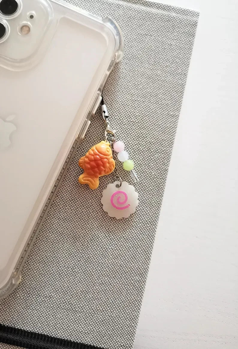 Japanese Street Food Charm Keychain Taiyaki Dango Narutomaki Delights 🐟🍡