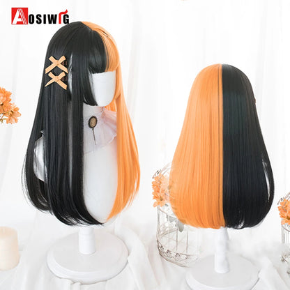 Cute Ombre Blonde & Black Double Ponytail Lolita Wig 🎀✨ - Kawaii Cosplay Hair with Bangs for Harajuku Style! 💖👸