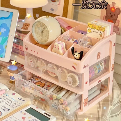 🌸 Cute Pink Kawaii Makeup Drawer Organizer 💖 - Ins Heart-Shaped Desktop Storage Box ✨