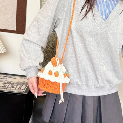 Strawberry Cake Knit Shoulder Bag Crochet Tote For Women Cute And Playful 🍓💖