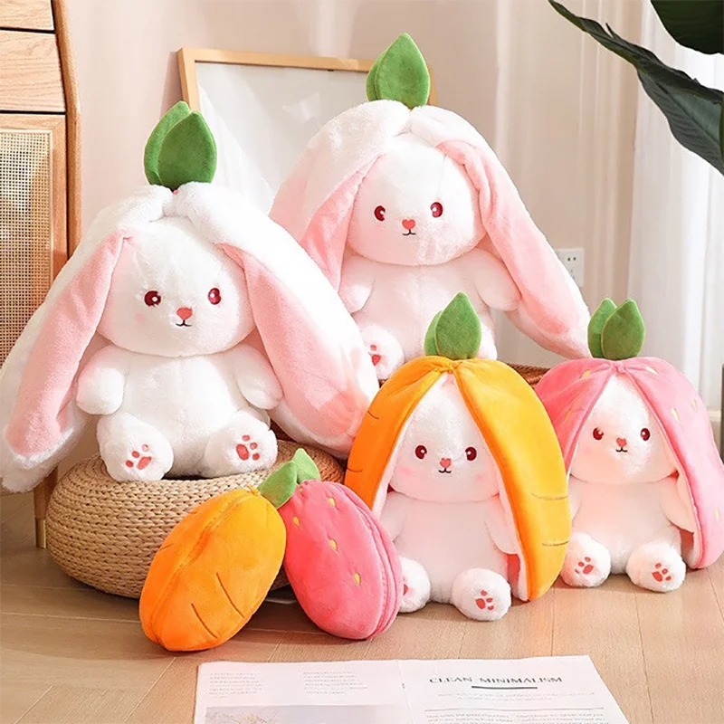🍒🥕 Cuddly Strawberry Carrot Bunny Plush - Adorable Big Ears for Joyful Play! 🐇💕