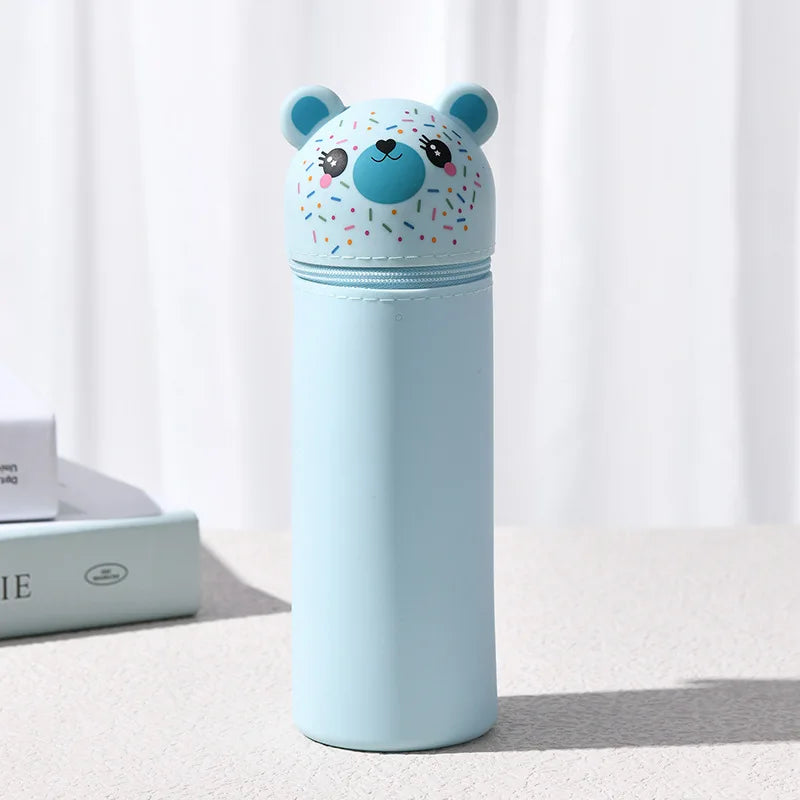 Bear Shaped Silicone Pencil Case Pen Holder For School Supplies Cute Storage 🐻✨
