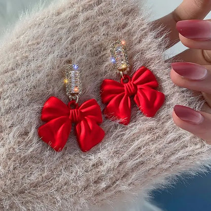 Christmas Red Bow Snowflake Drop Earrings For Women Long Party Jewelry Gift 🎀❄️✨