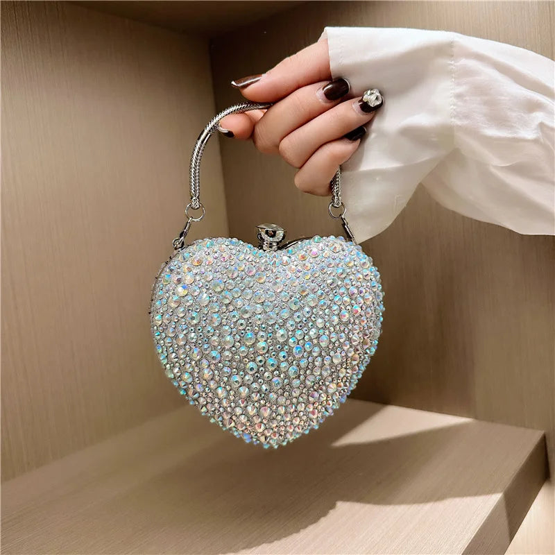 Sparkling Kawaii Heart-Shaped Crystal Clutch 🌟💖 | Rhinestone Evening Bag for Weddings & Parties 🎉✨