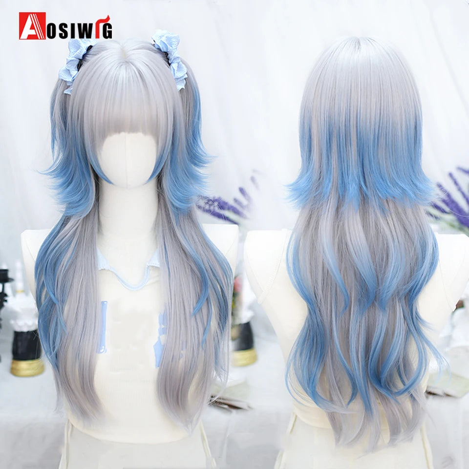 Kawaii Black & Blue Long Straight Lolita Wig 💖✨ Perfect for Cosplay & Parties! 🎉🎀