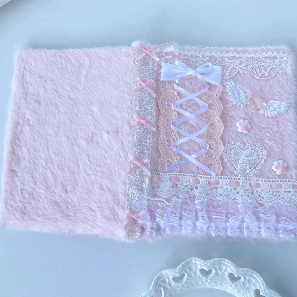 Pink Plush A5 Photo Card Binder For Kpop Fans Cute Wings Ballet Ribbon Idol Album With Lace Decor 🩷🎀📷