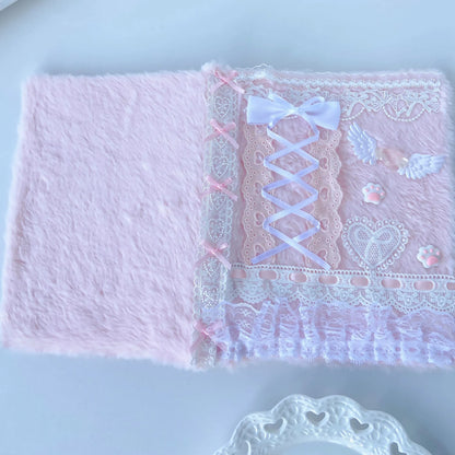 Pink Plush A5 Photo Card Binder For Kpop Fans Cute Wings Ballet Ribbon Idol Album With Lace Decor 🩷🎀📷