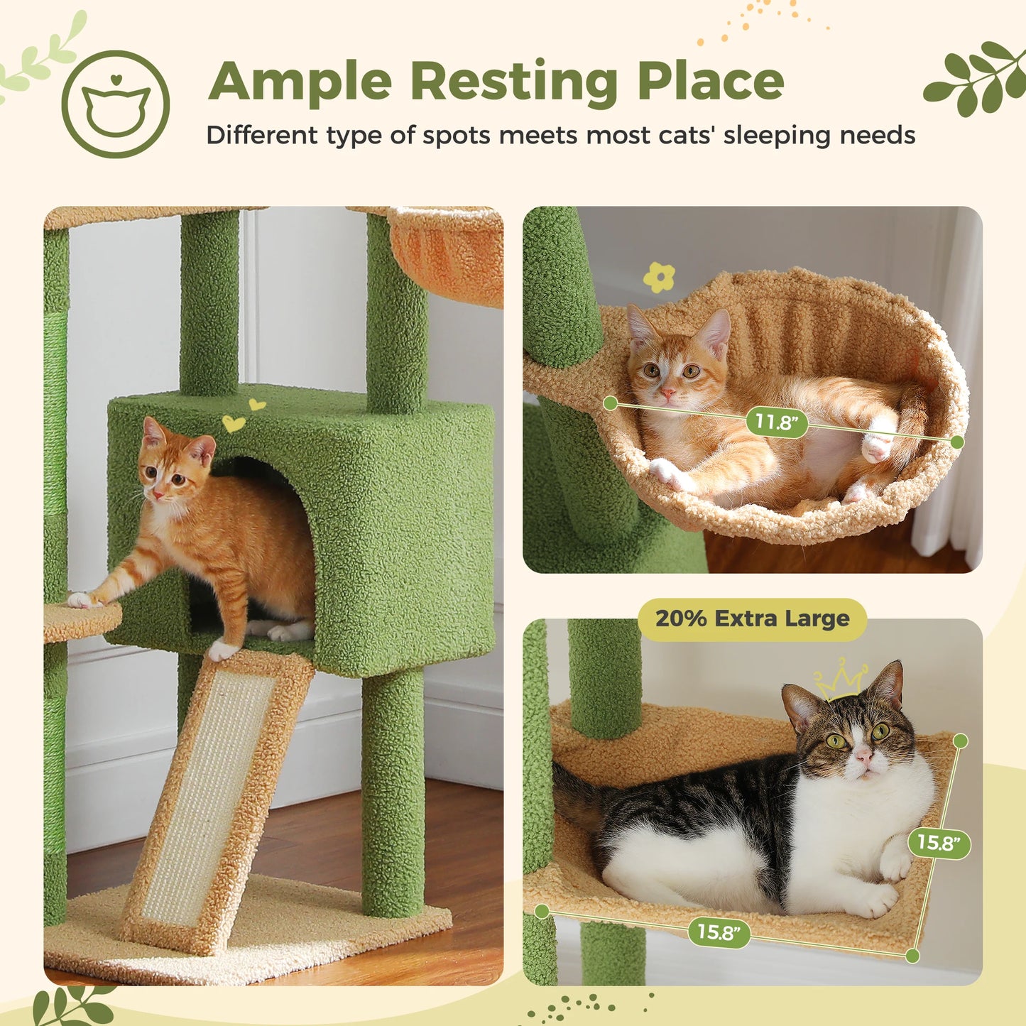 Cactus Cat Tree Floor To Ceiling Tower With Adjustable Height And Hammock 🐱🐾