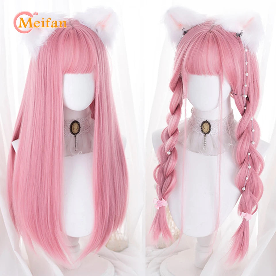 Kawaii Ombre Pink & Blonde Long Straight Wig 🎀✨ - Cute Lolita Cosplay Hair for Parties & Halloween! 🌸🖤