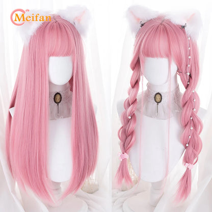 Kawaii Ombre Pink & Blonde Long Straight Wig 🎀✨ - Cute Lolita Cosplay Hair for Parties & Halloween! 🌸🖤