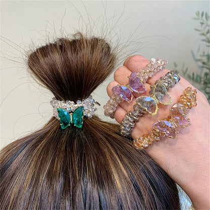 Kawaii Crystal Butterfly Hair Tie 🦋✨ | Luxurious Beaded Elastic Hair Band for Women & Girls | Exquisite Ponytail Accessory 🎀