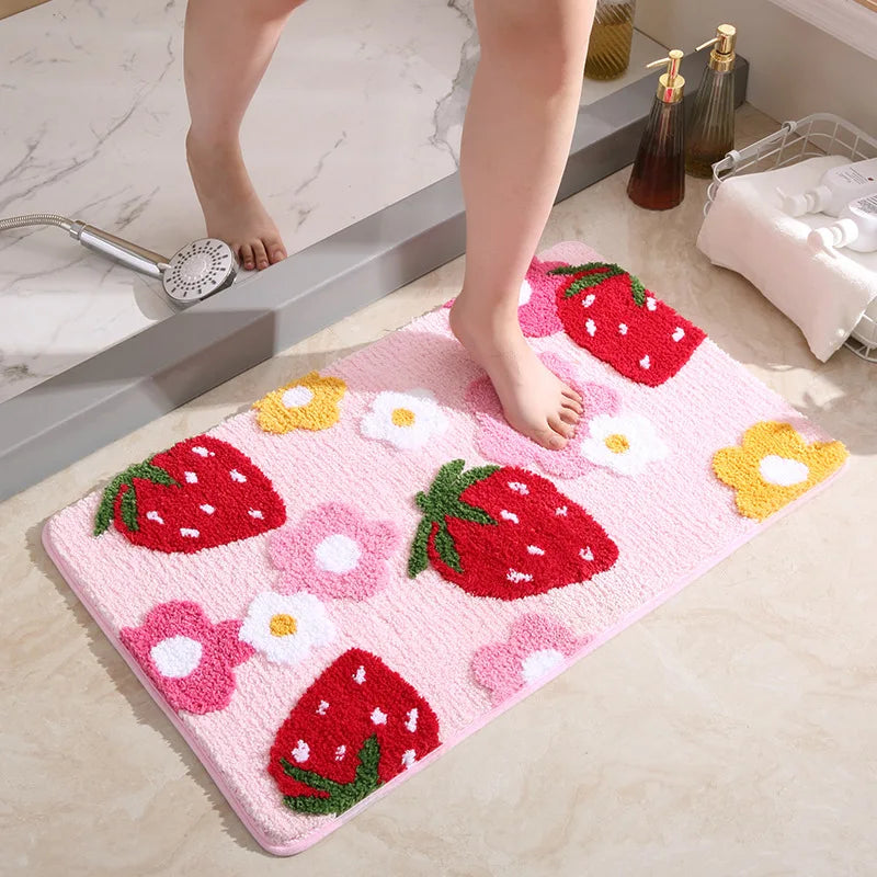 Adorable Strawberry Plush Bath Mat 🍓💕 | Soft Non-Slip Rug for Sweet Home Decor 🏠✨
