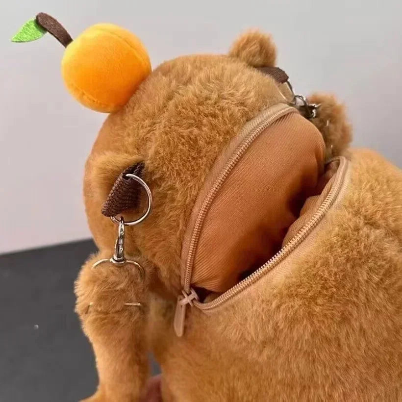 Kawaii Capybara Plush Backpack 🐾🎒 - Adorable Strawberry Hat Turtle Design, 33cm Stuffed Toy Pendant!