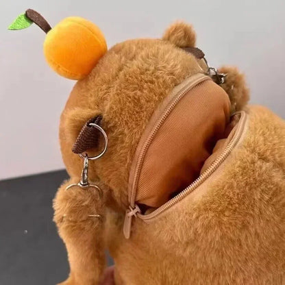 Kawaii Capybara Plush Backpack 🐾🎒 - Adorable Strawberry Hat Turtle Design, 33cm Stuffed Toy Pendant!
