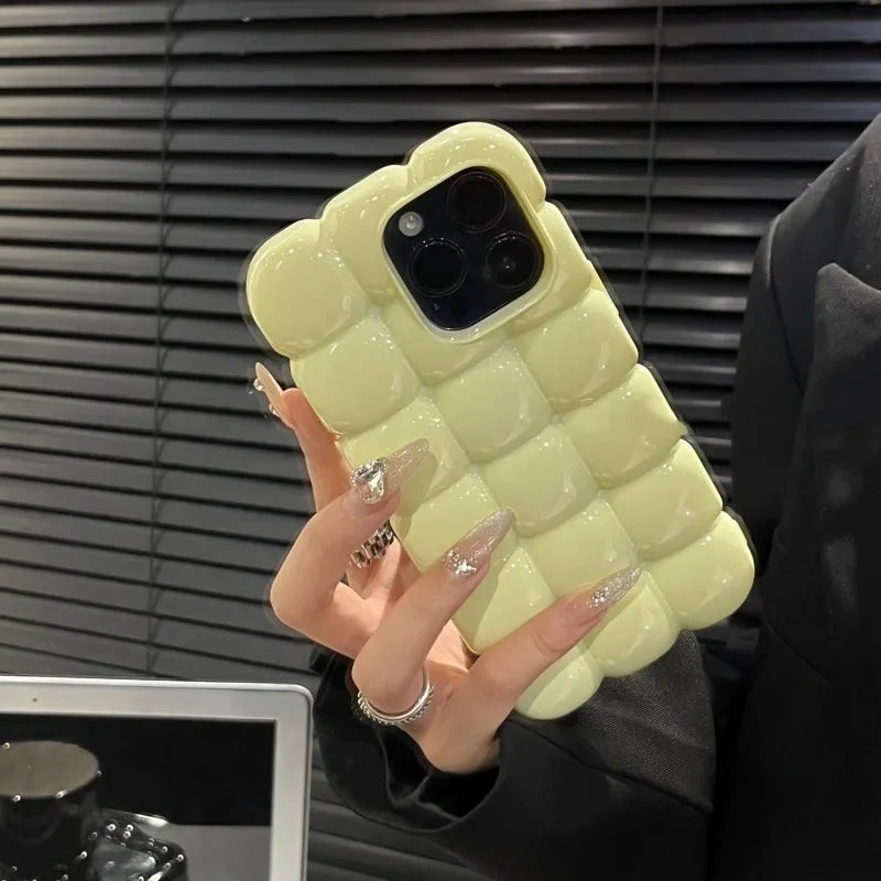 Kawaii 3D Block Lattice iPhone Case 🎀🍬 | Shockproof Soft Silicone Cover for iPhone 11-16 Pro Max ✨