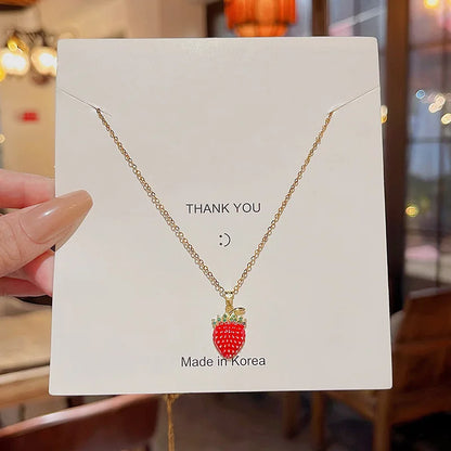 Kawaii Love Heart Strawberry Pendant Necklace 🍓💕 - Sweet & Trendy Jewelry for Women, Perfect Party Gift!