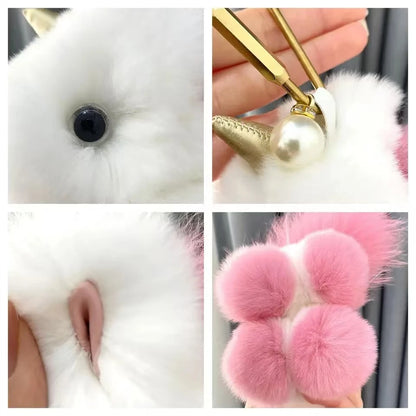 Kawaii Fluffy Unicorn Keychain Charm 🦄✨ Real Rabbit Fur Backpack Clip & Handbag Accessory for Girls & Women