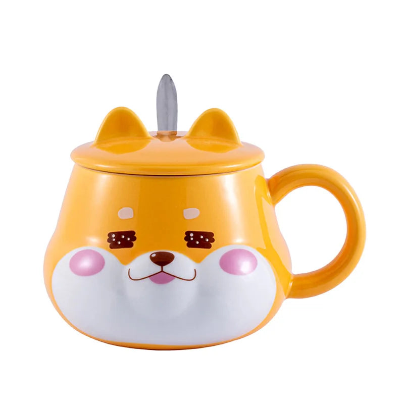 Kawaii Shiba Inu Mug with Lid - Adorable Ceramic Cup for Coffee & Tea ☕🐕✨