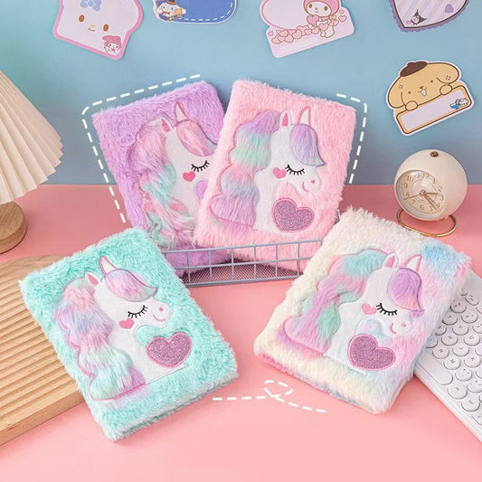 Kawaii Unicorn Plush A5 Notebook 🦄✨ Macaron Heart Diary for Students - Cute Cartoon Handbook! 💖📚