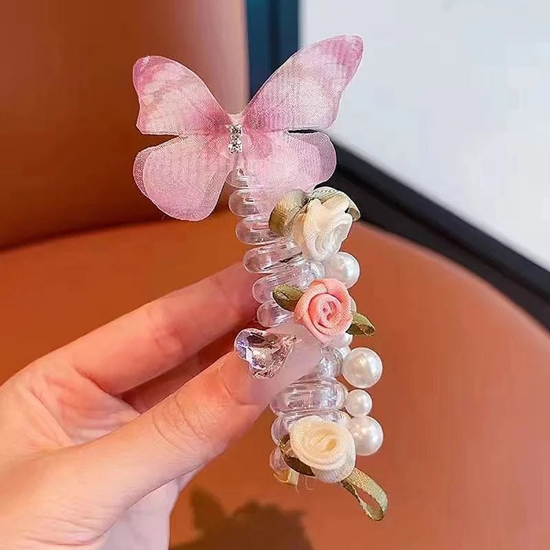 Kawaii Butterfly Hair Rope 🦋✨ | Sweet Floral Phone Line Ponytail Holder for Girls & Women 🌸🌟