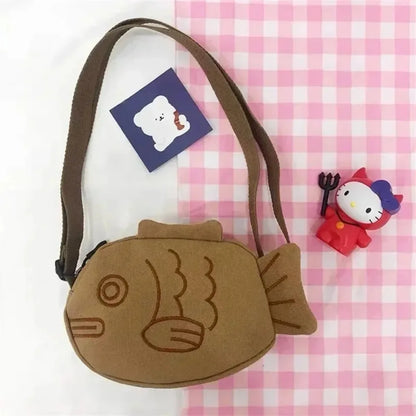 Kawaii Taiyaki Canvas Backpack 🍰🎒 | Cute Japanese Crossbody Bag for Women 💖✨