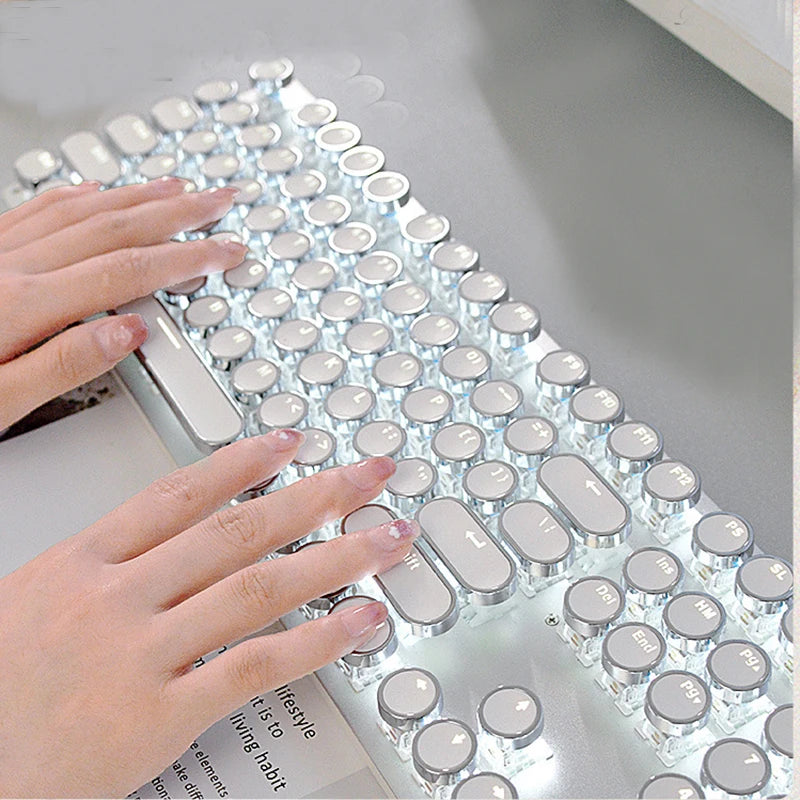 Kawaii 104 Keys Punky Mechanical Keyboard 🎀✨ | Cute Aluminum Alloy Wired Keyboard for Girls 💖 | Backlit Fun for Gaming & Office🏢🎮