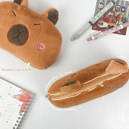 Capybara Cuddle Pouch 🦙✨ Adorable Plush Pencil & Cosmetic Case 🎒💖 - Pixie Quill