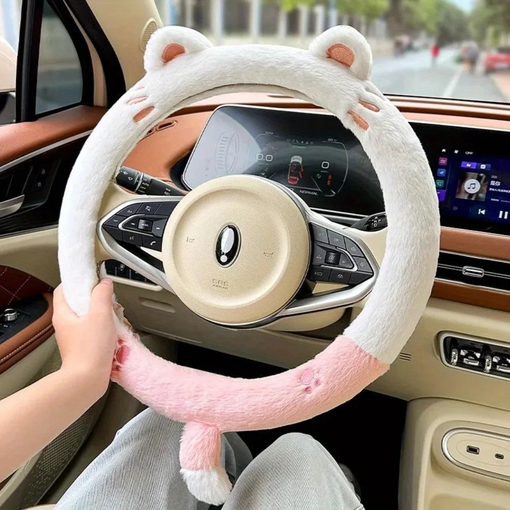 Kawaii Plush Cartoon Steering Wheel Cover 🌈✨ - Warm, Non-Slip & Adorable! 🐻💕