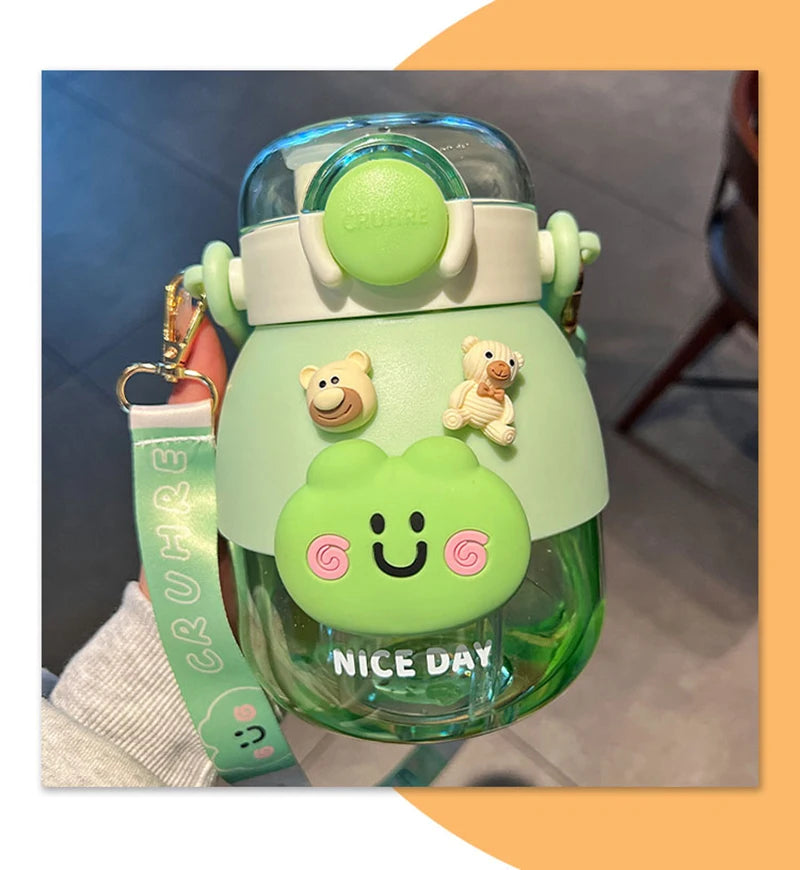 Adorable Bear 1080ml Water Bottle 🐻💖 - Fun & Functional BPA-Free Drink Buddy for Kids with Straw & Strap! 🌈✨ - Pixie Quill