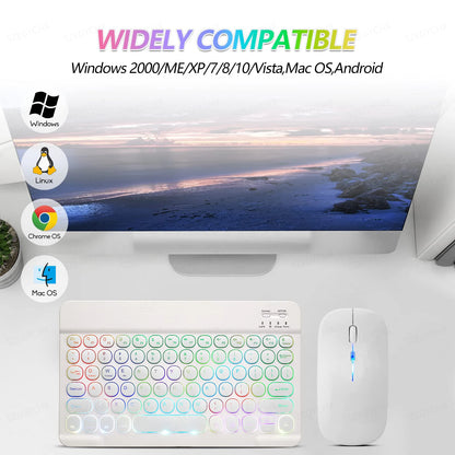 Kawaii Bluetooth Magic: Adorable 7-Color Backlit Keyboard & Silent Mouse for iPad & Tablets 🐾✨💖