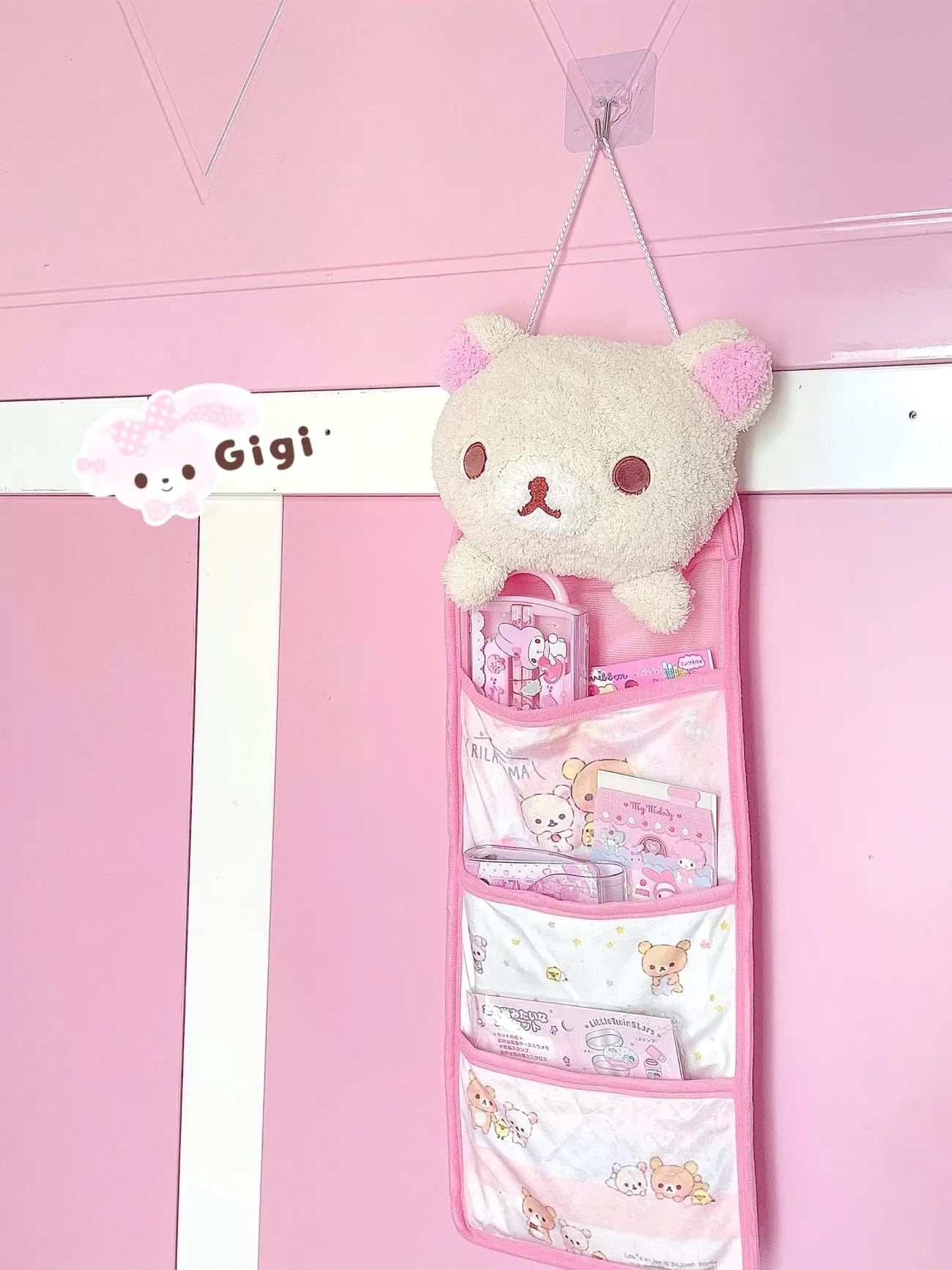 Charming Kawaii Rilakkuma Wall Hanging Storage Bag 🐻✨ | Large Capacity Korilakkuma Bear Organizer for Sundries & Gifts 🎁💖