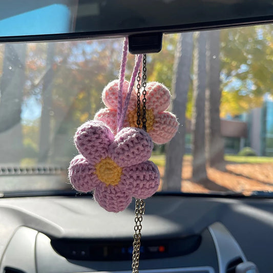 Kawaii Crochet Flower Car Mirror Charm 🌸✨ | Adorable Waffle Flower Hanging Accessory for Good Vibes! 🚗💖