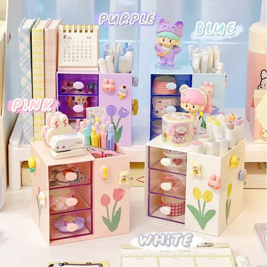 Cute Kawaii Pen Holder & Pencil Organizer 🐾🌈 - Adorable Multi-Functional Storage Box for Your Desk!