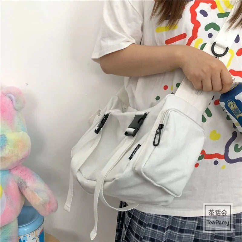 Kawaii Harajuku Canvas Crossbody Bag 🎒✨ - Stylish & Spacious Messenger for Trendy Students! 🌈💖