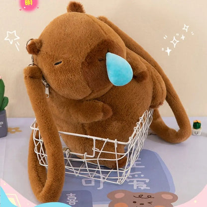 Kawaii Capybara Plush Backpack 🐾 | Adorable Large Capacity Crossbody Bag for Kids & Teens 🎒✨