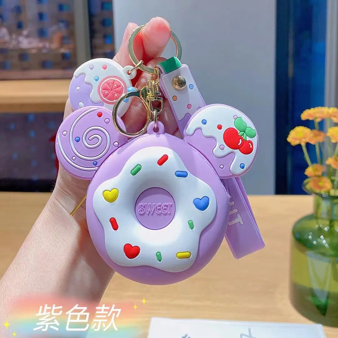 Kawaii Donut Rabbit Coin Purse 🎀✨ | Cute Silicone Keychain & Storage Bag for Girls 🐰🍩