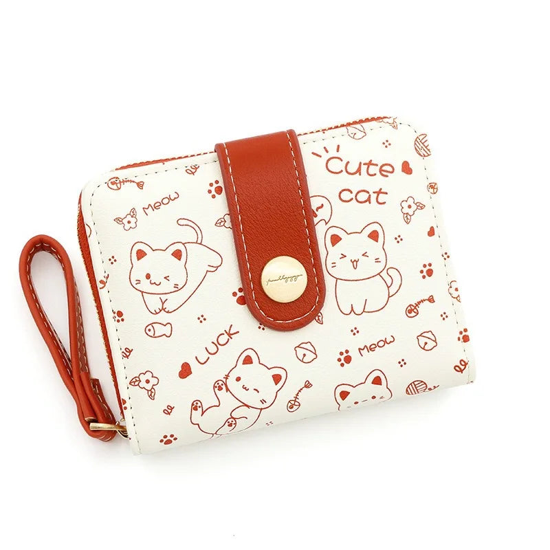 Kawaii Cat Girls Zipper Wallet 🐾💕 | Cute Short Purse for Students - Adorable Card Holder & Money Bag!