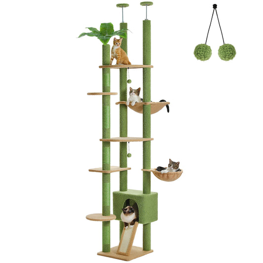 Kawaii Cactus Cat Paradise 🌵🐾 | Adjustable Floor-to-Ceiling Cat Tower with Cozy Hammock & Playful Scratching Post! 🐱✨
