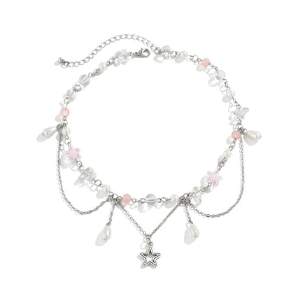 Kawaii Starry Tassel Necklace 🌟✨ | Cute Imitation Pearl Pendant for Weddings & Parties 💖🎉