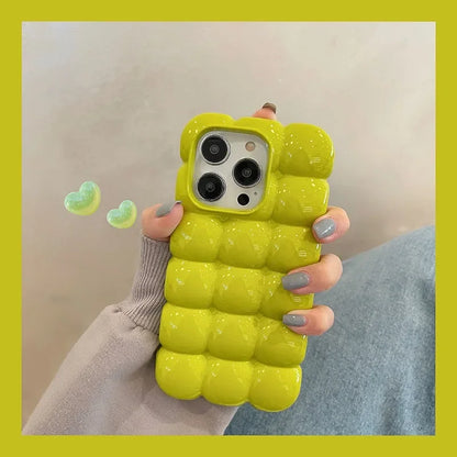 Kawaii 3D Block Lattice iPhone Case 🎀🍬 | Shockproof Soft Silicone Cover for iPhone 11-16 Pro Max ✨