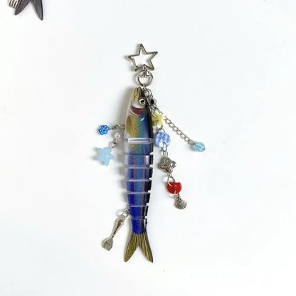 Playful Plastic Fish Keychain 🐟 Multi Jointed Backpack Charm Gift