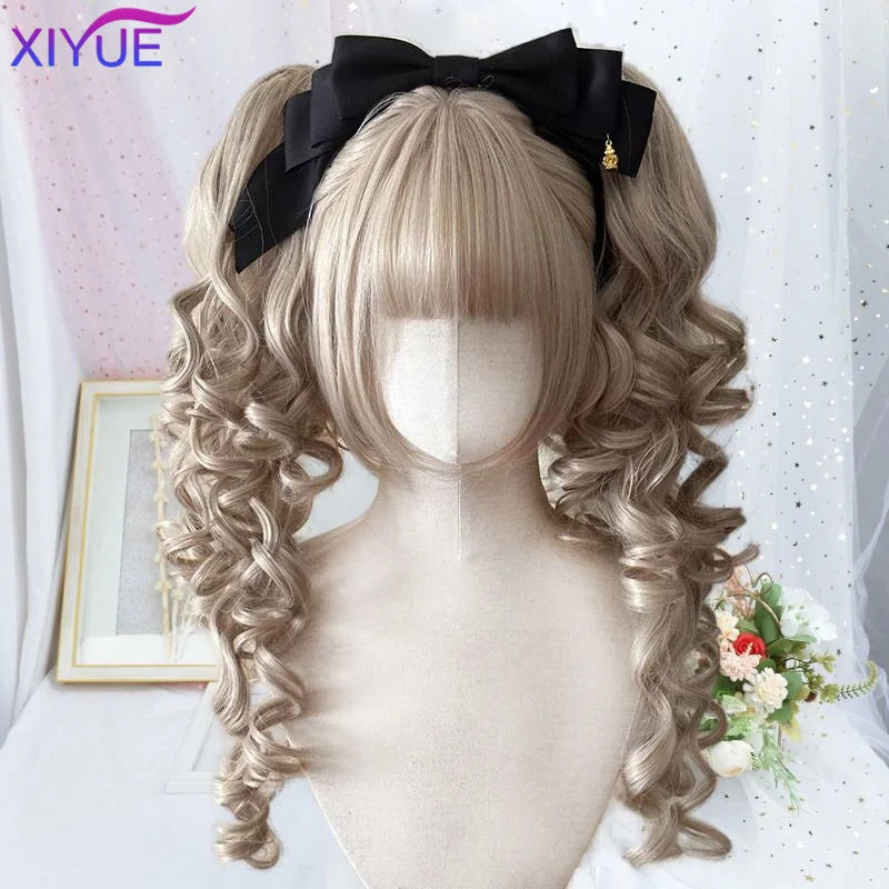 Double Ponytail Lolita Wig With Bangs Ombre Blonde Brown White Gray For Cosplay Harajuku Look 🎀✨💖